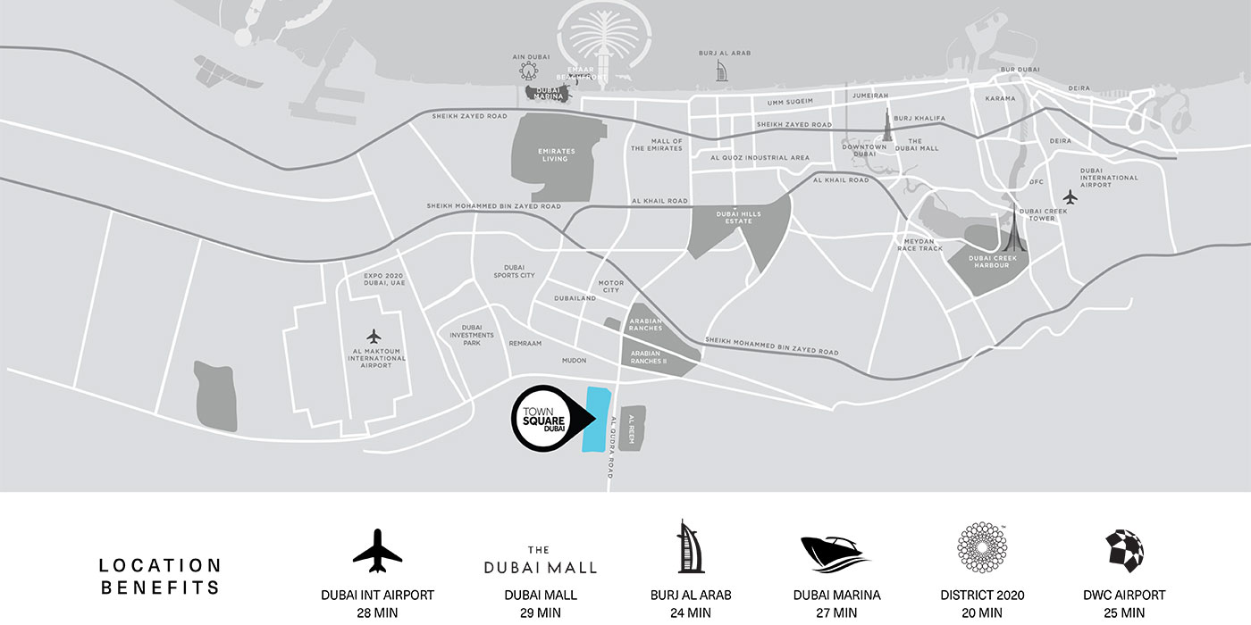 Maha Townhouses by Nshama Properties at Town Square Dubai - Location